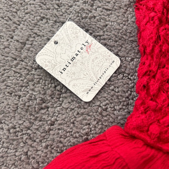 Free People NWT Adella Cami | Cherry Red Crochet Lace Tiered Top | Size S - Picture 9 of 11